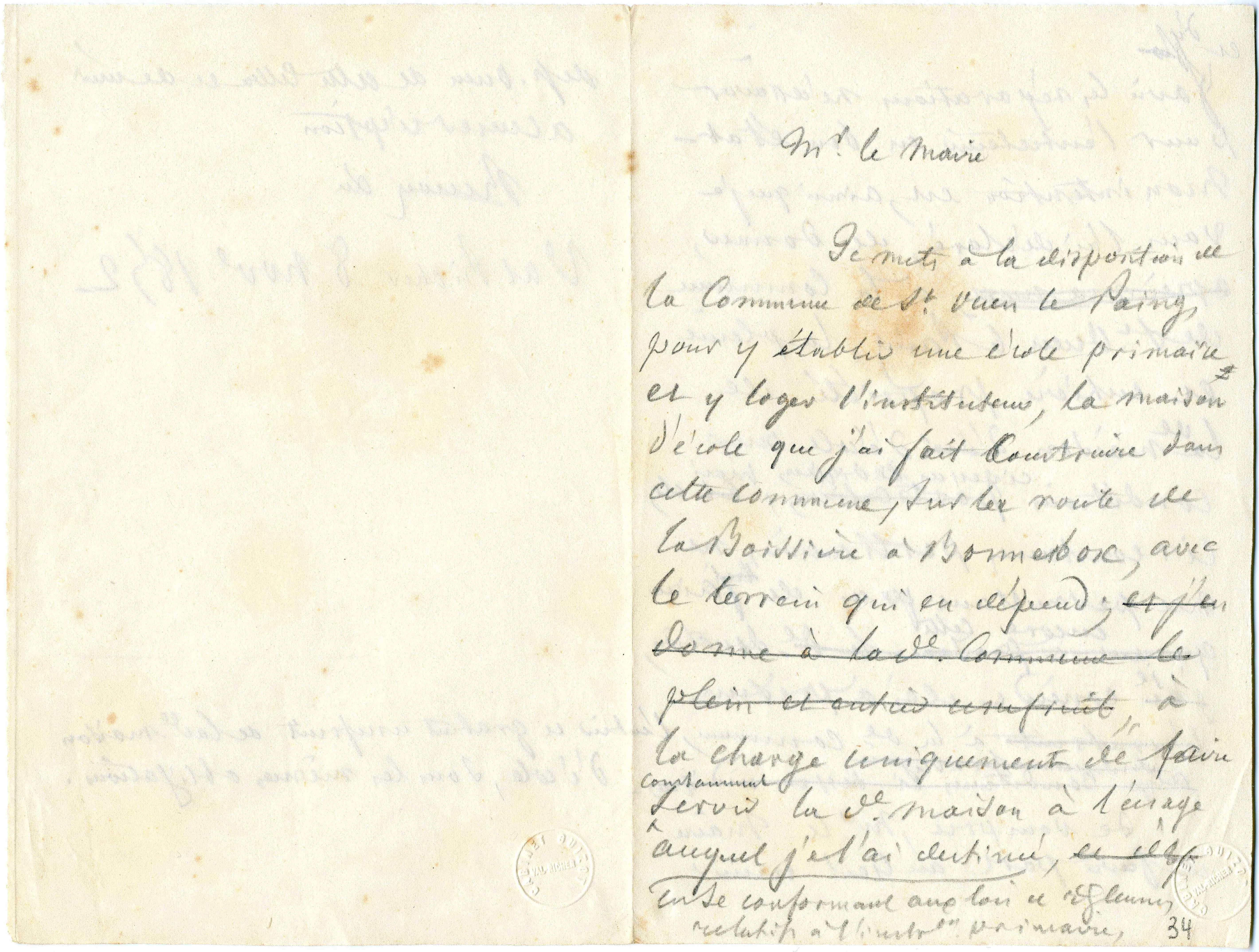 Minutes d'une lettre de François Guizot au maire de Saint-Ouen-le-Pin