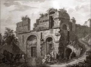 Gravure d'un temple des jardins de la Fontaine - Nîmes