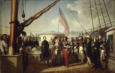 François Auguste BIARD (1798-1882). Entrevue de Louis-Philippe et de la Reine Victoria, à bord du